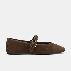 Zara Brown Suede Flats with Gold Buckle